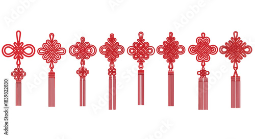 Chinese knots with tassels, decorative elements with transparent background