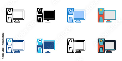 Personal computer icon set multiple style vector collection. Editable Stroke 
