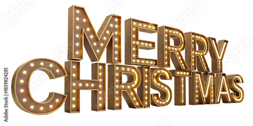 Merry christmas gold text in 3d rendering isolated on transparent
