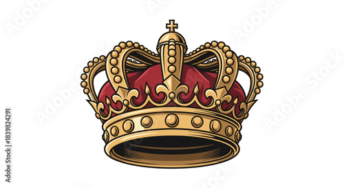 A regal and ornate golden crown with a red velvet interior and jewel embellishments, symbolizing monarchy, power, and royalty.