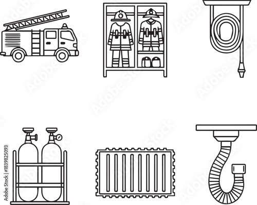 Firefighting Equipment Icons Set for Safety and Rescue