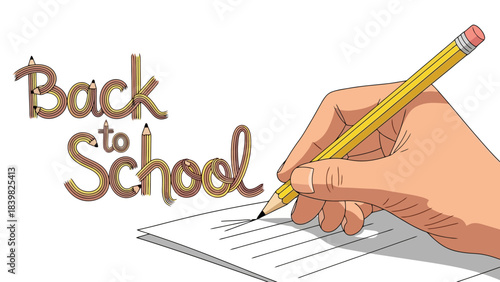 Hand Writing "Back to School" Text With Pencils on Paper, Education Concept