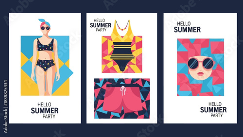 Summer Party Vibes: Diverse Illustrations of Swimwear and Beach Style Elements