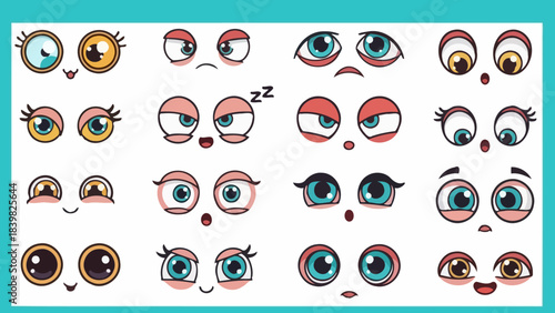 Collection of Diverse Cartoon Eyes Expressing Various Emotions and States of Mind