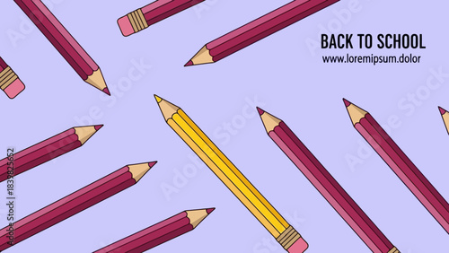 Back to School Pattern of Colorful Pencils on a Light Purple Background