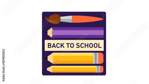 Back to School Illustration: Paintbrush and Pencils with Text "Back to School"