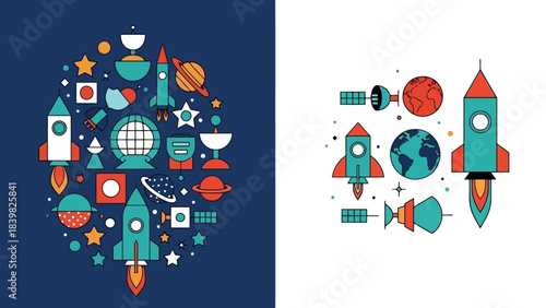 Vector Space Elements: Rockets, Planets, and Satellites in Playful Design