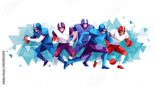 Dynamic Geometric American Football Players in Action, Sports Team Competition