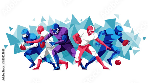 Dynamic American Football Players in Geometric Style on Abstract Background
