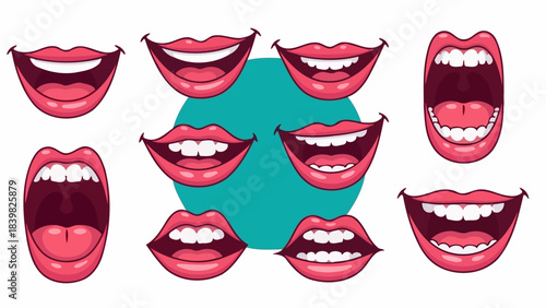 Collection of Expressive Cartoon Mouths Showing Different Emotions and Expressions