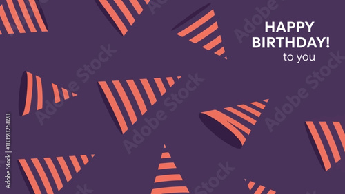 Happy Birthday Celebration Greeting Card with Party Hats on a Dark Background