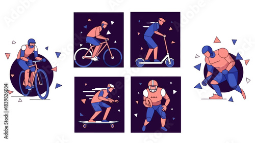 Diverse Set of Athletic Figures Engaging in Various Sports and Activities