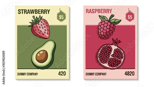 Collection of Fruit and Vegetable Cards with Price Tags and Company Names