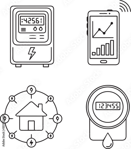 Smart Home Energy Monitor and Mobile App Interface Illustration