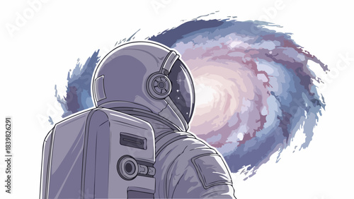 Astronaut in Space Looking at a Swirling Galaxy, Cosmic Exploration and Discovery