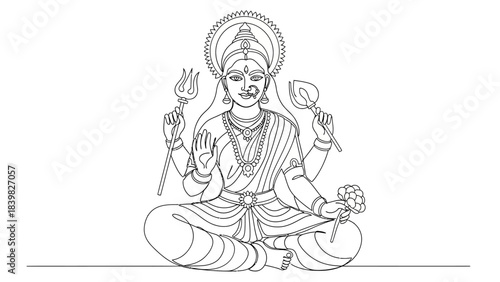 Intricate Line Art Illustration of a Deity in Traditional Indian Attire and