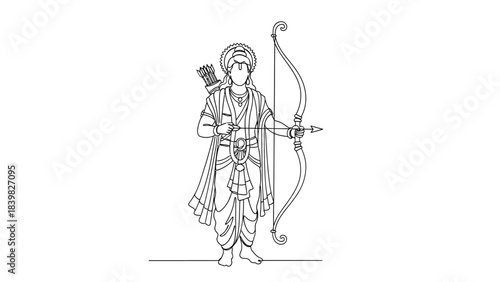 Traditional Indian Archer with Quiver and Bow in Classic Style Illustration