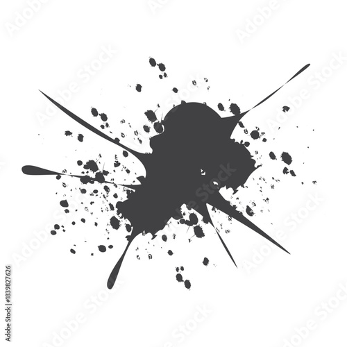 Black paint splatter isolated on white, perfect for backgrounds, overlays, and artistic graphic compositions.vector eps10