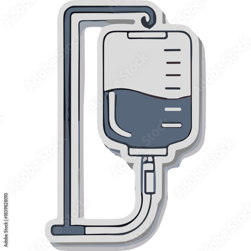 Medical IV Drip Bag and Stand Cartoon Illustration with Blue Liquid and Clear Tubing on White Background
