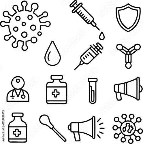 Medical & Vaccination Line Icons Set – Health Care Outline Symbols