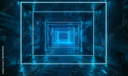 Fototapeta Naklejka Na Ścianę i Meble -  Neon Corridor Futuristic Interior Design