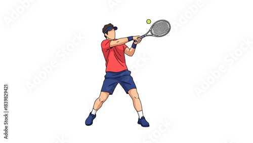 Athlete Swinging Tennis Racket at Ball During Match Play Sports Illustration