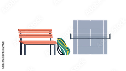 Outdoor Sports Court with Bench and Equipment Ready for Play