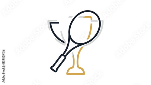 Sports Championship Award Trophy and Tennis Racquet Icon for Victory and Achievement