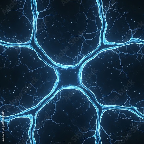 A detailed illustration of interconnected neural pathways, glowing with a light blue luminescence.