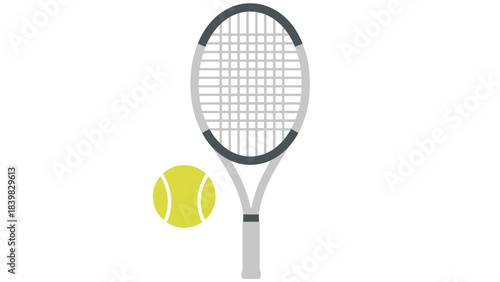 Tennis Racket and Ball Icon Sports Equipment Flat Design
