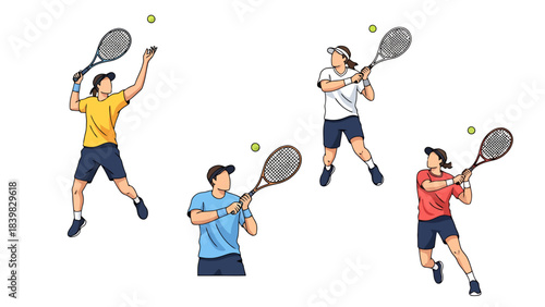 Dynamic Tennis Players in Action Illustrations of a Grand Slam Match