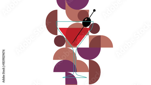 Stylized Martini Cocktail with Olive on Geometric Abstract Background