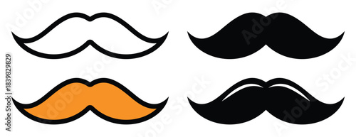 Mustache Icon Pack – Various Shapes and Styles, Grooming, Barber, Facial Hair Vector.