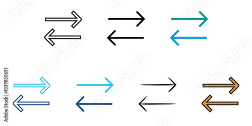 Left right icon set multiple style vector collection. Editable Stroke 
