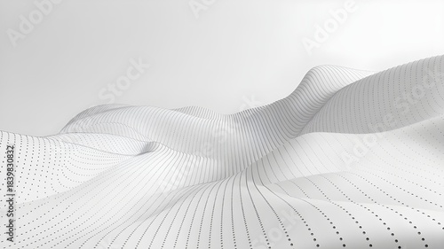Abstract minimalist white surface featuring undulating topography defined by precise vertical dotted lines creating a clean modern digital landscape background