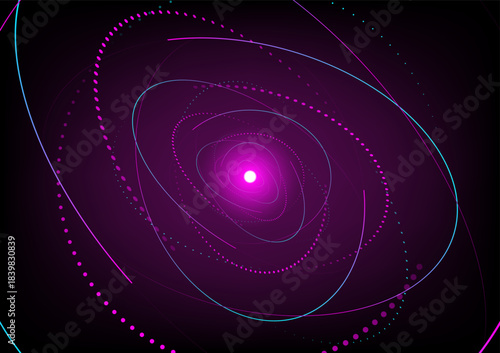 Abstract background with pink and blue dash circles elements