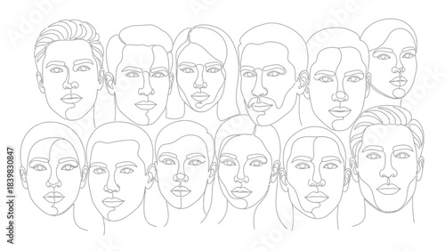 Faces: A collection of diverse faces depicted through simple, elegant line art, evoking a sense of unity and shared humanity.
