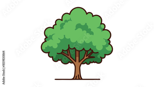 Pixel Art Green Tree With Brown Trunk And Branches Against A Black Background With A Ground Line At The Bottom