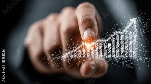 Businessman Hand Interacting with Graph Growth Sparkling Financial Data Analysis