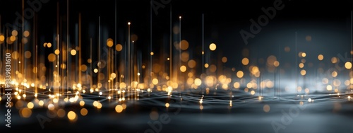 Abstract Glowing Light Strings with Sparkling Effects on Dark Background