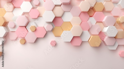 Colorful Geometric Hexagons Abstract Background in Soft Pastel Shades