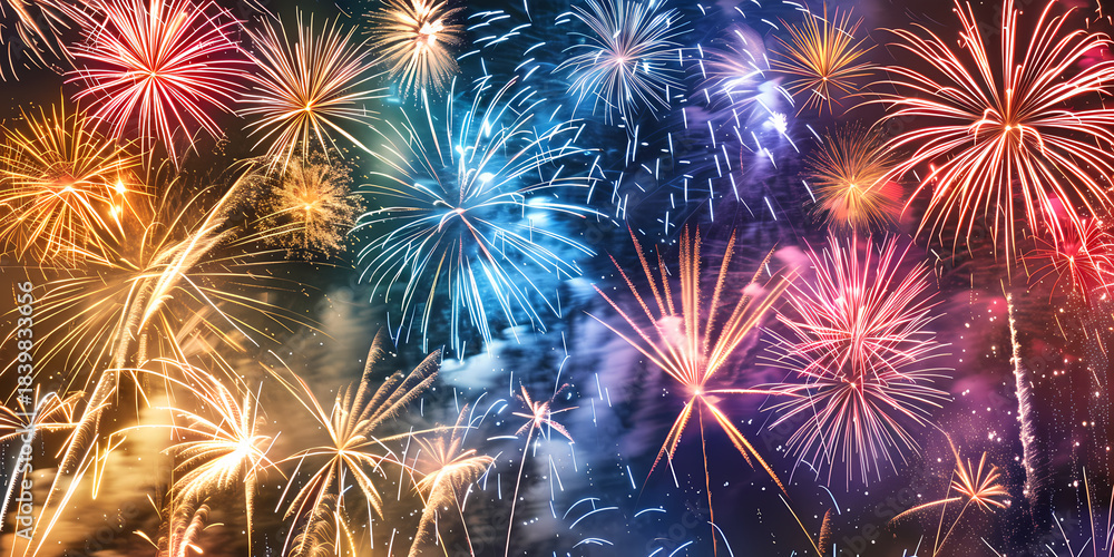 Fototapeta premium Colorful Fireworks Display in the Night Sky