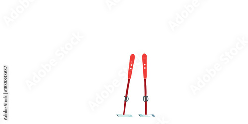 A pair of red ski poles standing upright against a black background