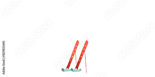 A pair of red ski poles with grey tips standing on a white surface
