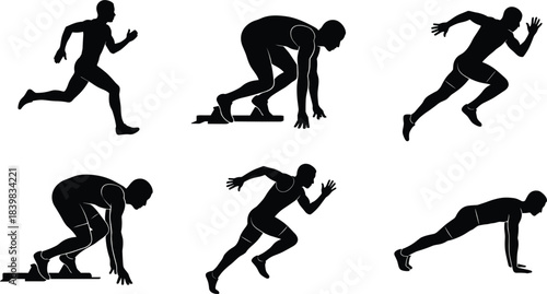 Dynamic Silhouettes Of Sprinters In Action And Starting Positions runner athlete