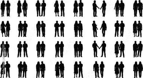 Extensive Collection of Black Silhouettes of Couples in Different Poses and Interactions Keywords: silhouette, couple, people