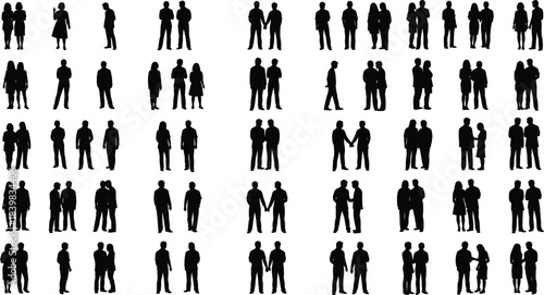 Large Collection of Black Silhouettes of People in Various Poses and Interactions Keywords: silhouette, people, man, woman