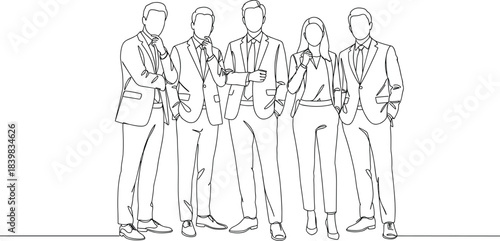 Professional business team standing, corporate group pose, office staff in suits, confident employees, leadership concept, fo