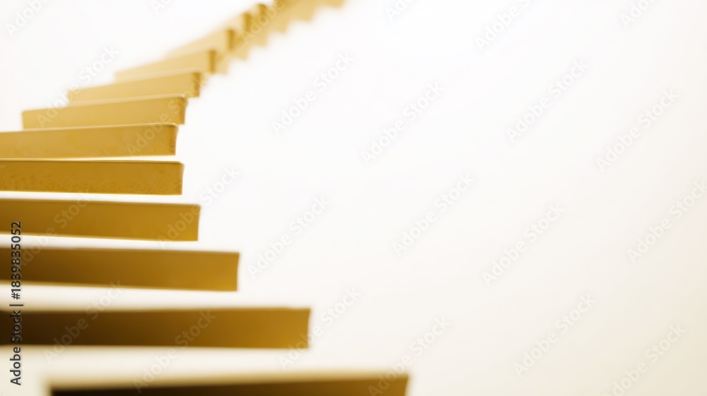 Obraz premium A soft-lit helical staircase rising upward, each step widening gradually in warm dawn glow.