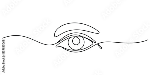 Minimalist one line drawing of an eye with eyebrow, continuous line art
